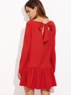 Romwe Red Bow Tie Open Back Drop Waist Dress