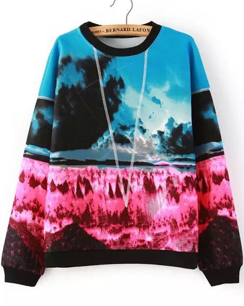 Romwe Graffiti Print Blue Sweatshirt