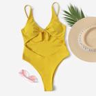 Romwe Knot Front Cut-out One Piece Swimwear