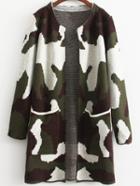 Romwe Long Sleeve Camouflage Pockets Coat