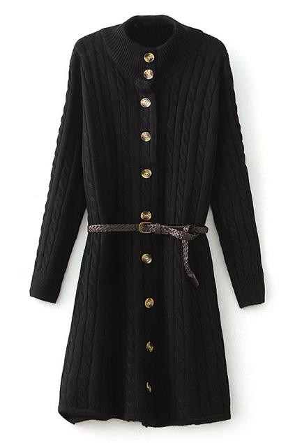 Romwe Black High Neck Bottoned Cardigan