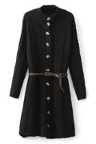 Romwe Black High Neck Bottoned Cardigan