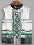 Romwe Contrast Neck Sleeveless Geometric Print Eyelet Top