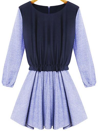 Romwe Long Sleeve Striped Color-block Dress