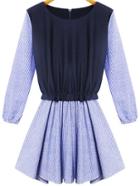 Romwe Long Sleeve Striped Color-block Dress