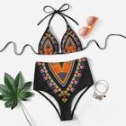 Romwe Graphic Print Top With High Waist Bikini