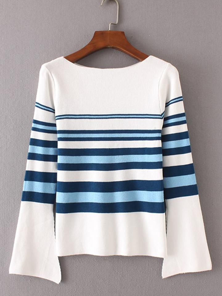 Romwe Slit Sleeve Striped Knitwear