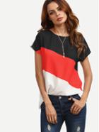 Romwe Color Block Cut And Sew Cap Sleeve Top