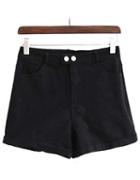 Romwe With Buttons Cuffed Denim Black Shorts