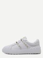 Romwe White Faux Leather Lace Up Studded Sneakers