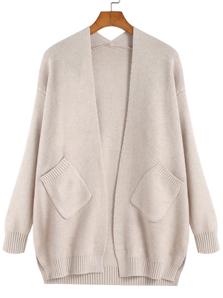 Romwe Pockets Slit Side Apricot Coat