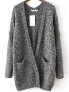Romwe Slit Pockets Fuzzy Grey Coat