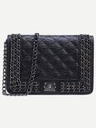 Romwe Black Quilted Chain Trimmed Flap Bag