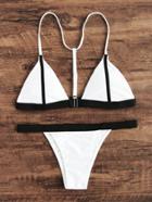 Romwe White Contrast Trim Sexy Triangle Bikini Set