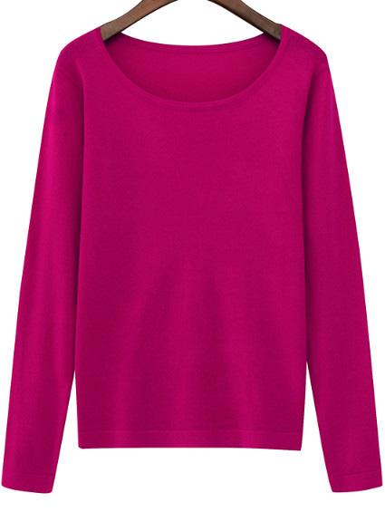 Romwe Round Neck Slim Rose Red Top