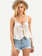 Romwe Double V-neck Hollow Out Crochet Tank Top - White
