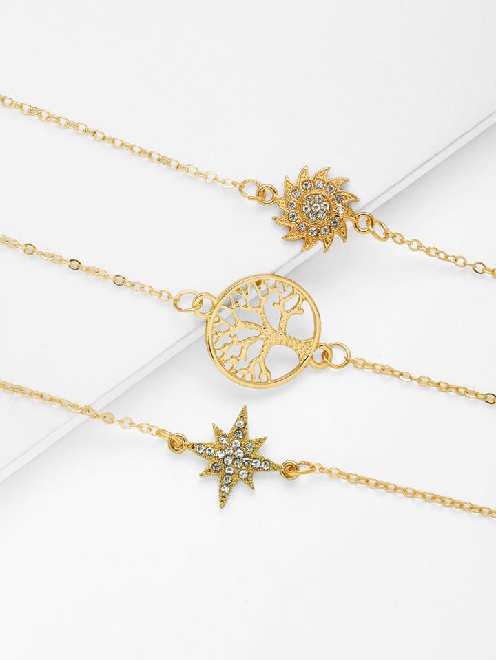 Romwe Hollow Tree & Sun God Design Link Bracelet Set