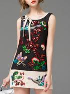 Romwe Black Bow-tie Sequined Embroidered Dress