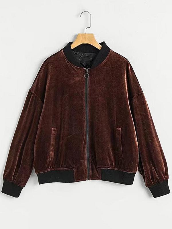 Romwe Criss Cross Back Velvet Jacket