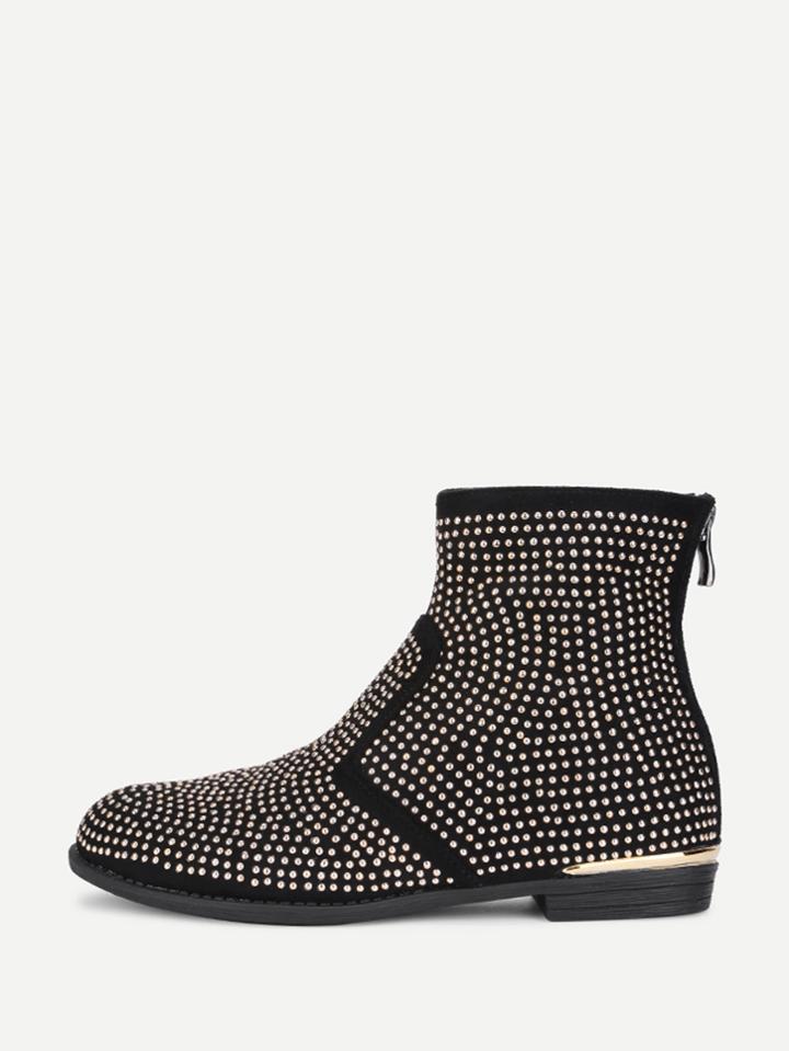 Romwe Studded Overlay Back Zipper Ankle Boots