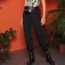 Romwe Push Buckle Detail Elastic Hem Lantern Pants
