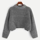 Romwe Slit Side Marled Knit Crop Sweater