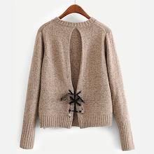 Romwe Lace-up Back Solid Jumper