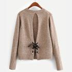 Romwe Lace-up Back Solid Jumper