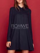 Romwe Navy Long Sleeve Lapel Dress