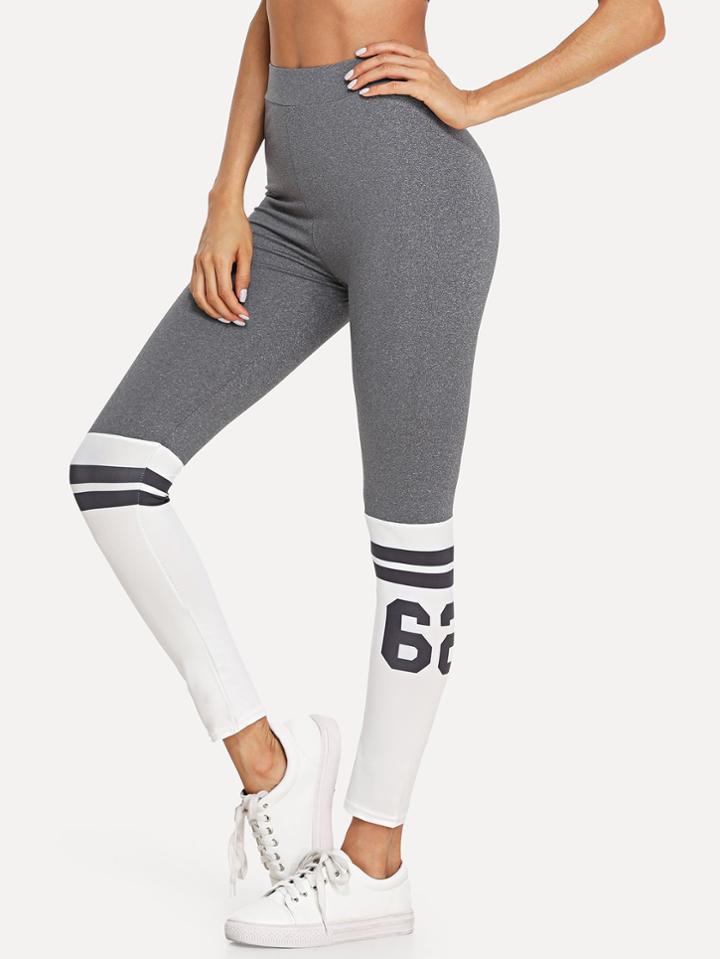 Romwe Color Block Varsity-striped Leggings