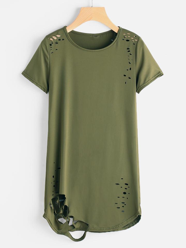 Romwe Distressed Longline Tee
