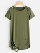 Romwe Distressed Longline Tee