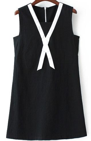 Romwe Contrast Edge With Zipper Black Dress
