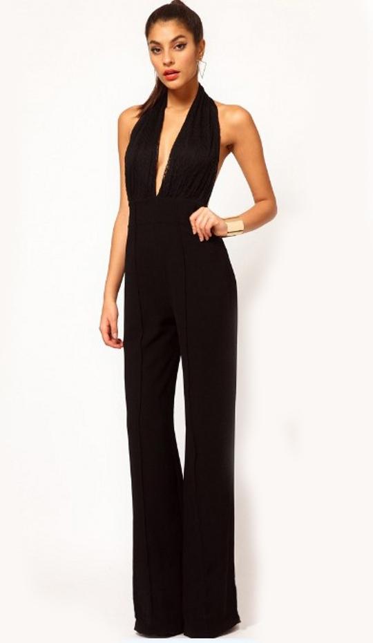 Romwe Halter Backless Lace Jumpsuit
