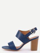 Romwe Wide Strap Stacked Heel Sandals - Navy