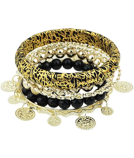 Romwe Gold Black Tassel Multilayers Bracelet