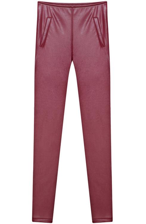Romwe Pockets Slim Pu Wine Red Pant