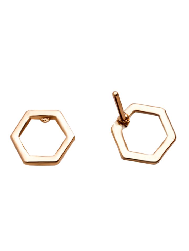 Romwe Gold Hexagon Hollow Out Stud Earrings
