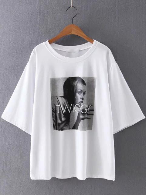 Romwe White Round Neck Half Sleeve Printed T-shirt