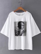Romwe White Round Neck Half Sleeve Printed T-shirt