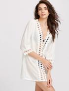 Romwe White Hollow Out Crochet Cover Up Dress