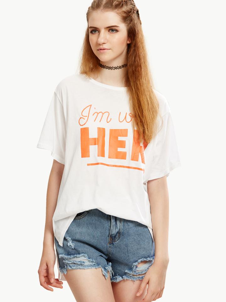 Romwe White Letter Print Cutout Tie Back T-shirt
