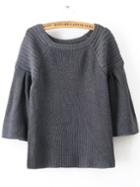 Romwe Women Bell Sleeve Grey Sweater