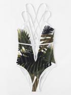 Romwe Jungle Print Criss Cross Swimsuit