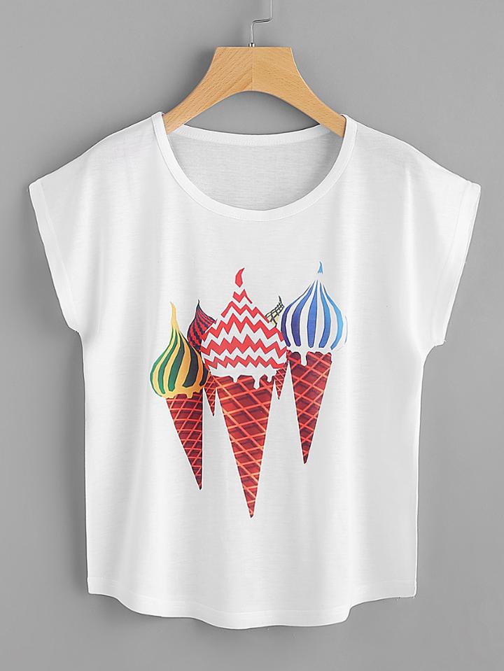 Romwe Dolman Sleeve Ice Cream Print Tee