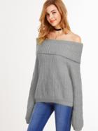 Romwe Grey Off The Shoulder Fold Over Loose Sweater