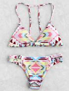 Romwe Graphic Print Side Cutout Triangle Bikini Set