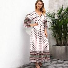 Romwe Floral Print Ruched Waist Dress