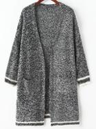 Romwe Varsity Striped Pockets Black Cardigan