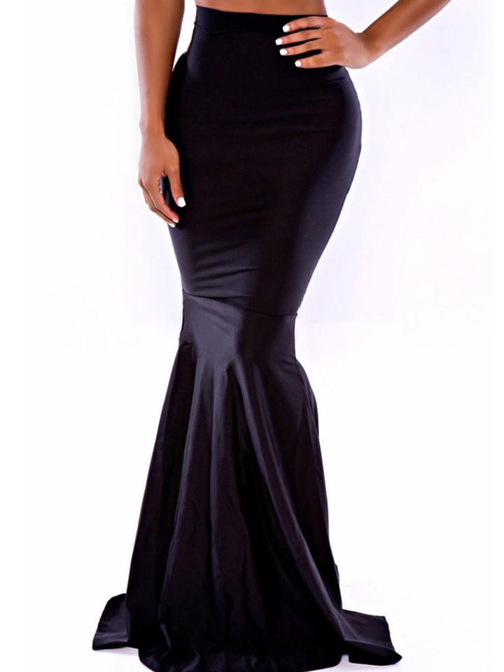 Romwe Sexy Black High Waist Bodycon Mermaid Skirt